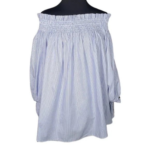 Caroline Constas "Lou" off the shoulder striped cotton blue/White top - Picture 6 of 11